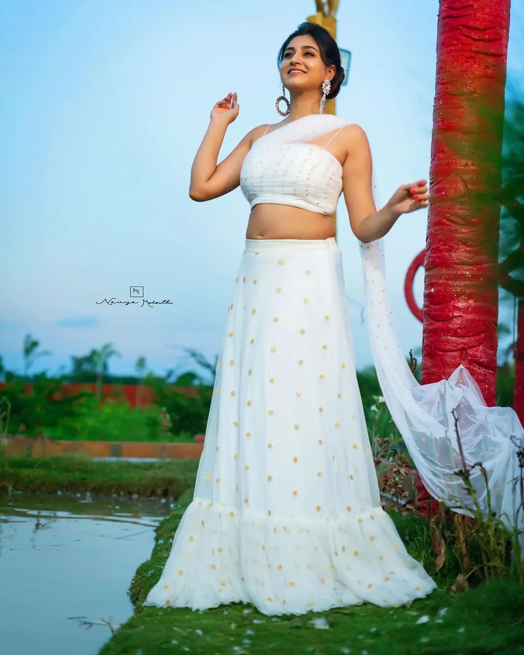 Varshini Sounderajan Wearing White Lehenga Choli